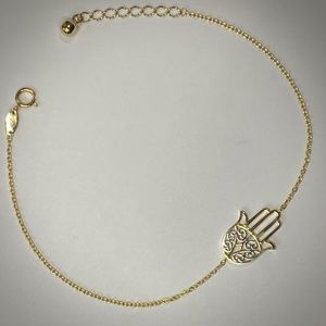 Solid 14K Gold Evil Eye Hand Hamsa Bracelet